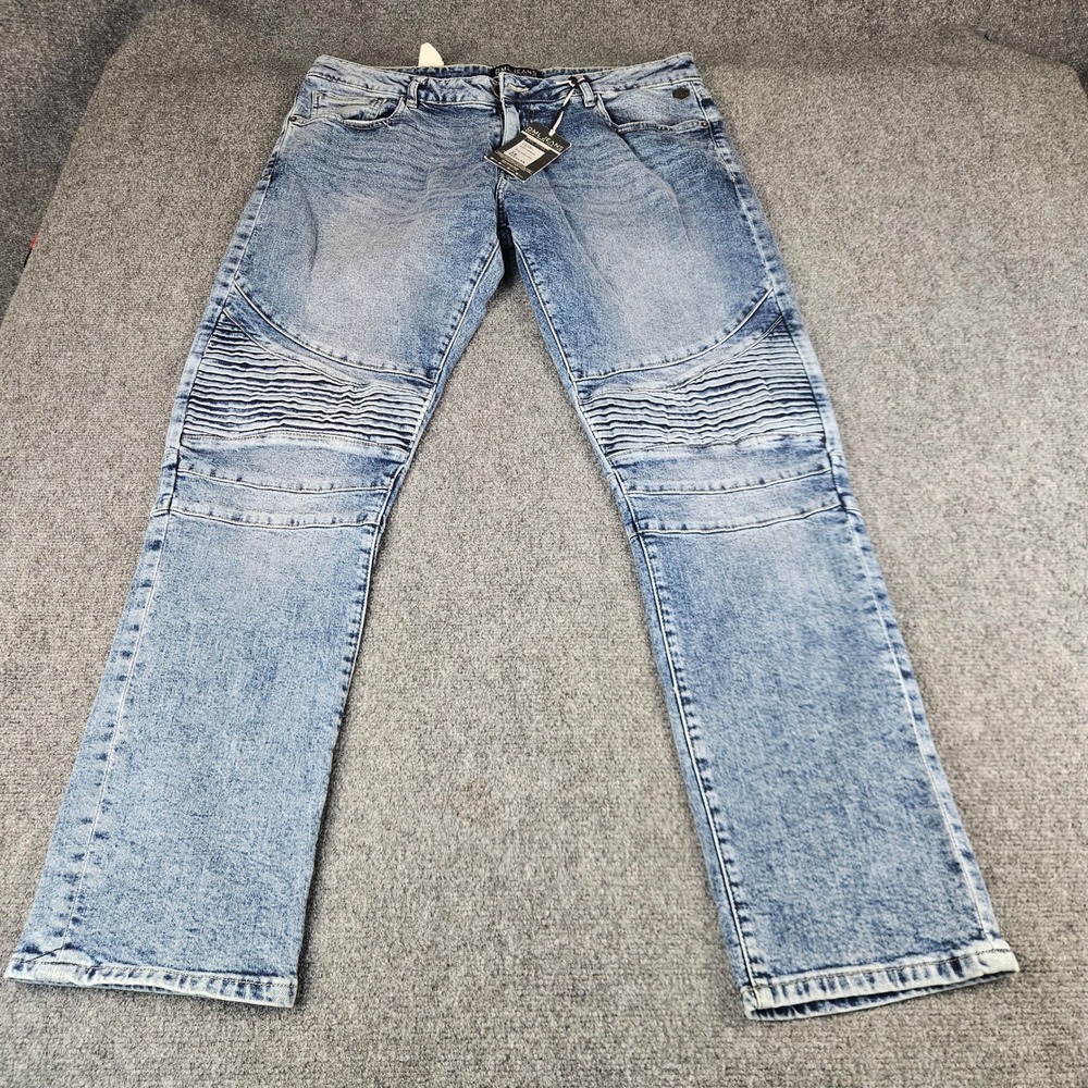 DML Jeans Mens‎ 38x32 Blue Biker Slim Straight Moto Denim Black Collection NWT